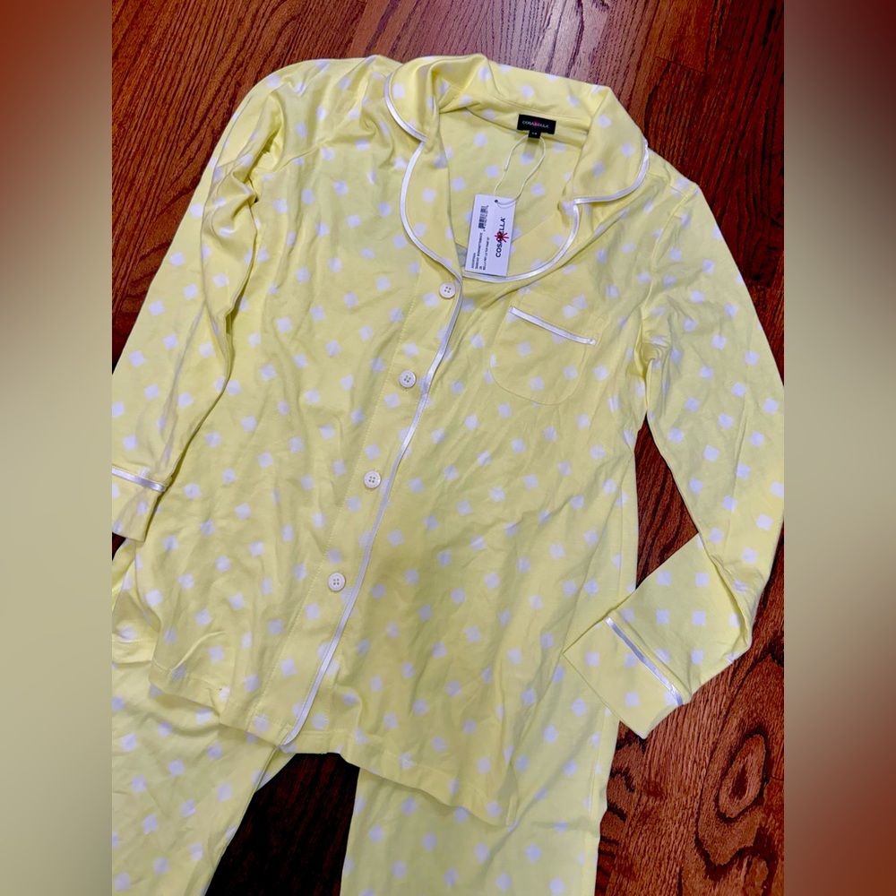 Cosabella Yellow and White Polka Dot Pajama Set